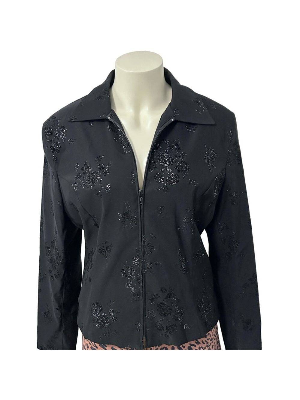 Vintage Mezmerize Black Floral Glitter Jacket Blazer Size L